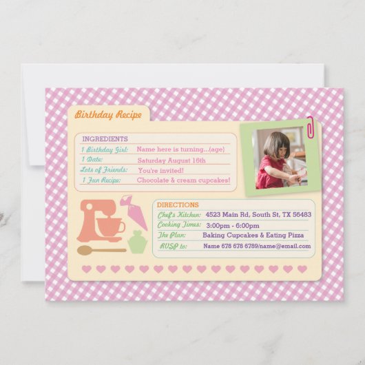 Bakery Birthday Baking Photo Recipe Card Party Kaart (Voorkant)