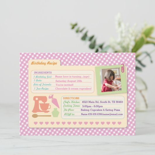 Bakery Birthday Baking Photo Recipe Card Party Kaart (Staand voorkant)