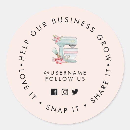 Bakery Bleek Pink Social media volgen Ronde Sticker (Voorkant)