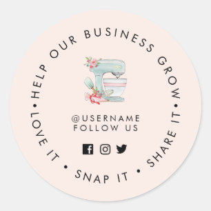 Bakery Bleekroze Volg ons op sociale media Ronde Sticker