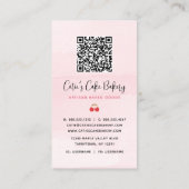 Bakery Blush Roze Mixer QR Code op Zwarte Damast Visitekaartje (Achterkant)
