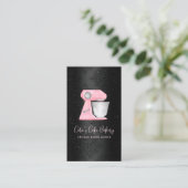 Bakery Blush Roze Mixer QR Code op Zwarte Damast Visitekaartje (Staand voorkant)