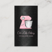 Bakery Blush Roze Mixer QR Code op Zwarte Damast Visitekaartje (Voorkant)