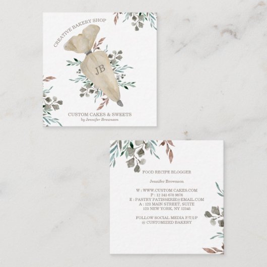Bakery Boho Chic Food Maker Vierkante Visitekaartje (Voorkant / Achterkant)