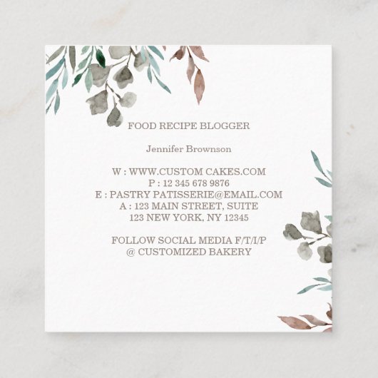Bakery Boho Chic Food Maker Vierkante Visitekaartje (Achterkant)