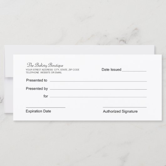 Bakery Boutique Gift-certificaten (Achterkant)