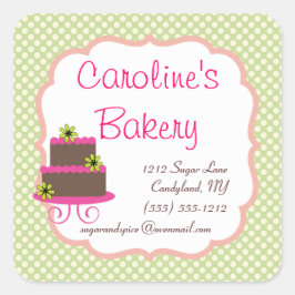 Bakery Boutique, Green Polka Dot Vierkante Sticker