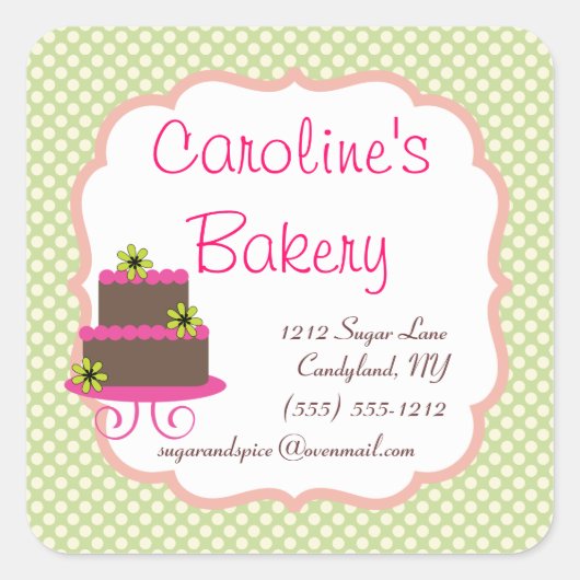 Bakery Boutique, Green Polka Dot Vierkante Sticker (Voorkant)