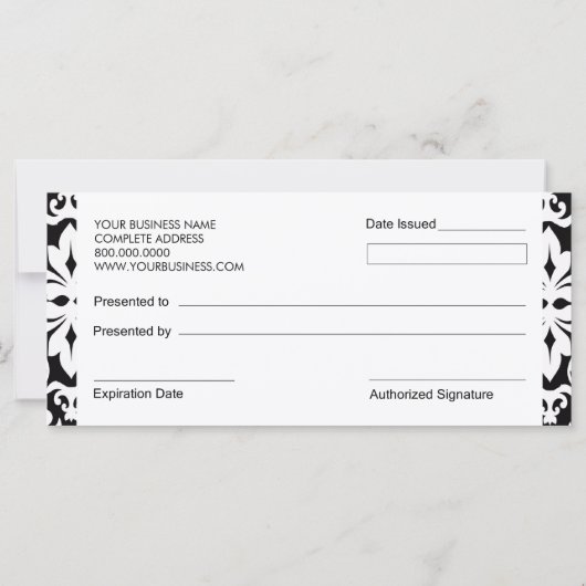 Bakery Boutique Style Cadeaubonnen {Damask} (Achterkant)