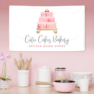 Bakery Café Blush Roze Aquarel Cake Dessert Spandoek