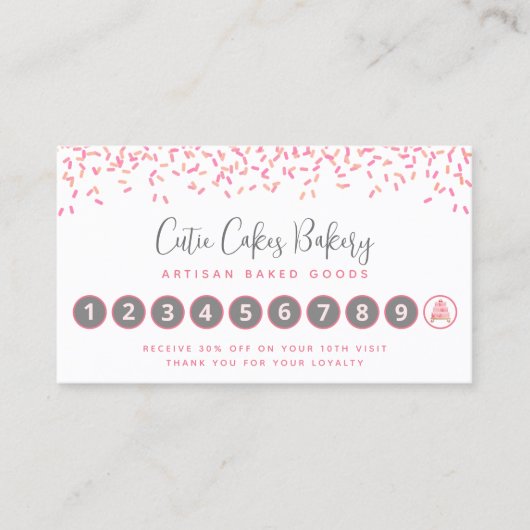 Bakery Cake Blush Pink Sprinkles Pastry Chef Chic Klantenkaartje (Voorkant)
