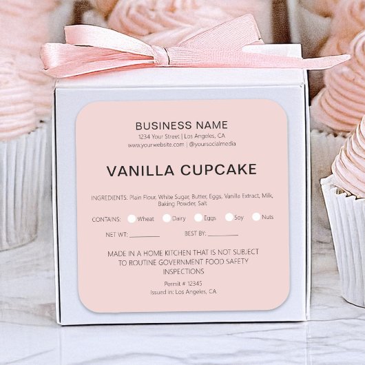 Bakery Cake Home Wettelijke Voedselvergunning Vierkante Sticker