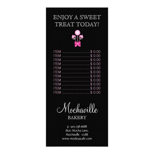 Bakery Cake Pops Retro Price List Rack Card Reclamekaart (Achterkant)