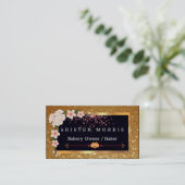 Bakery Chef Whisk Logo | Floral Gold Glitter Visitekaartje (Staand voorkant)