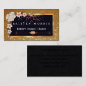 Bakery Chef Whisk Logo | Floral Gold Glitter Visitekaartje (Voorkant / Achterkant)