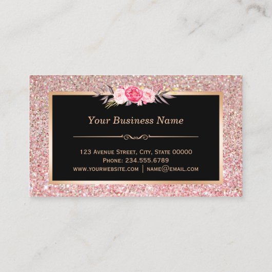 Bakery Chef Whisk Logo | Floral Roos Gold Glitter Visitekaartje (Achterkant)