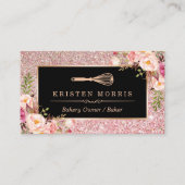 Bakery Chef Whisk Logo | Floral Roos Gold Glitter Visitekaartje (Voorkant)