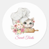 Bakery Chef's Hat Kitten Ronde Sticker (Voorkant)