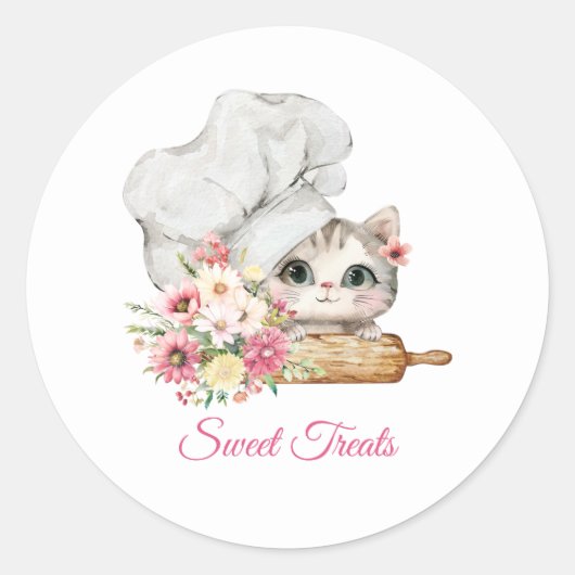 Bakery Chef's Hat Kitten Ronde Sticker (Voorkant)