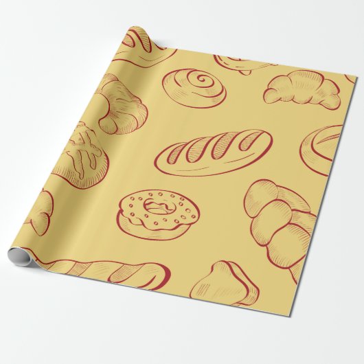 Bakery, croissant, food vintage seamless pattern cadeaupapier (Uitgerold)