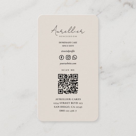 Bakery Cupcake Cake Decorator Sand Minimal Visitekaartje (Achterkant)