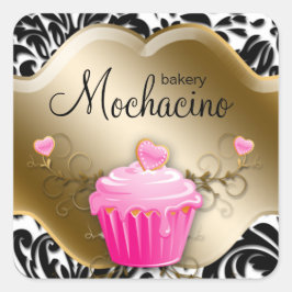 Bakery Cupcake Roze Goud Vierkante Sticker