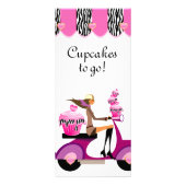Bakery Cupcake Scooter Pink Zebra Reclamekaart (Voorkant)