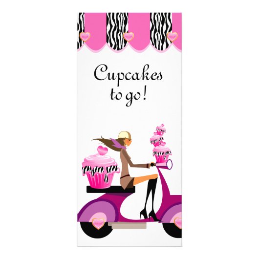 Bakery Cupcake Scooter Pink Zebra Reclamekaart (Voorkant)