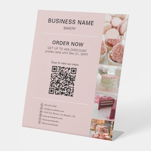 Bakery Custom Foto Sociale Media QR Reclamebord Met Voetstuk (Voorkant)