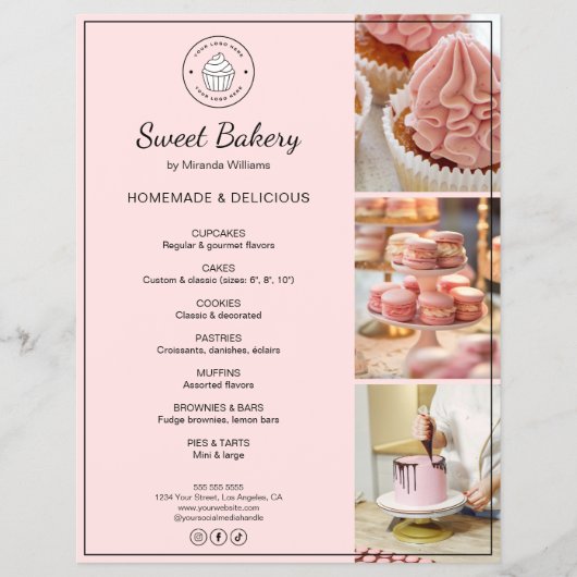 Bakery Custom Logo Photo QR Code Pink Flyer (Voorkant)