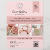 Bakery Custom Logo Photo QR Code Pink Flyer (Voorkant)