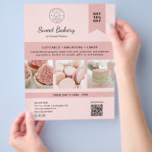 Bakery Custom Logo Photo QR Code Pink Flyer (Hand)