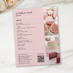Bakery Custom Photo QR Social Media Pictogrammen M Flyer<br><div class="desc">Promoot uw bakkerij of taartenwinkel met deze slanke, volledig aanpasbare flyer. Met een zachte roze achtergrond en ruimte voor vier foto's om uw beste traktaties te laten zien, is deze flyer perfect om uw diensten en specialiteiten te benadrukken. Voeg de persoonlijke gegevens van uw bakkerij toe, inclusief een scanbare QR-code...</div>