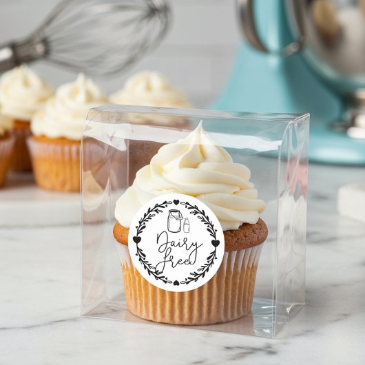 Bakery Dairy Free Milk Jug & WreatBlack & White Ronde Sticker