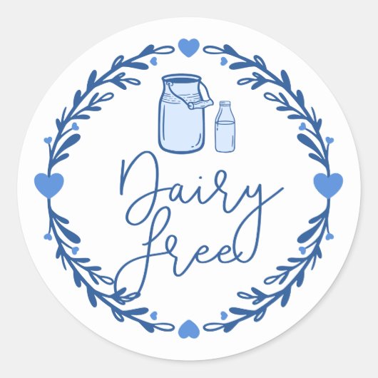 Bakery Dairy Free Milk Jug & WreatBlue & White Ronde Sticker (Voorkant)