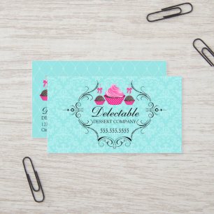 Bakery Damask Aqua Pink Visitekaartje