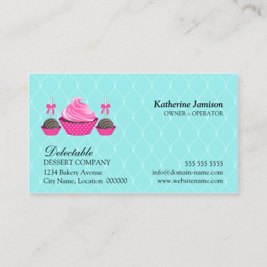 Bakery Damask Aqua Pink Visitekaartje (Achterkant)