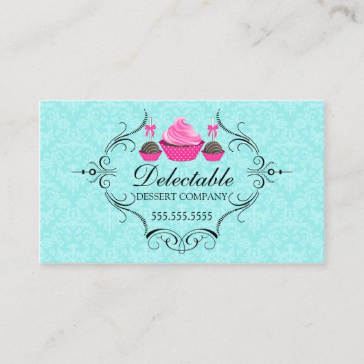 Bakery Damask Aqua Pink Visitekaartje (Voorkant)