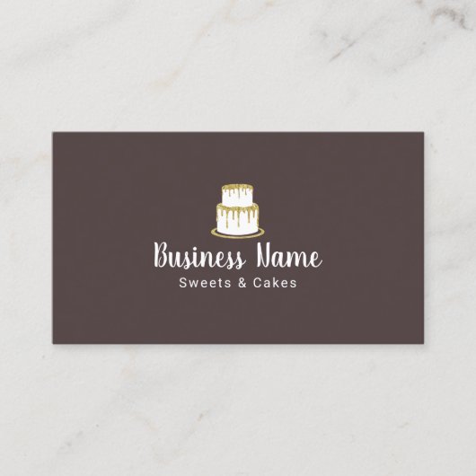 Bakery Gold Cake Logo Sweet Boutique Chef Elegant Visitekaartje (Voorkant)
