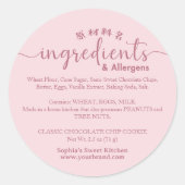 Bakery Ingredient Allergen Minimalist Pink Ronde Sticker (Voorkant)