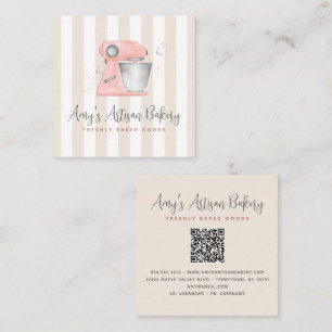 Bakery Keuken Perzik Mixer Beige Strepen QR Code Vierkante Visitekaartje