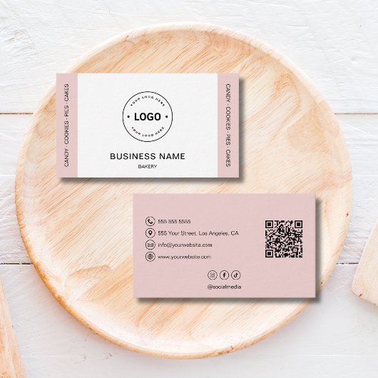 Bakery Logo QR Code Social Media Blush Pink Visitekaartje