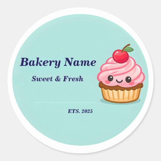 Bakery Logo Sticker - Custom Cute Cupcake Design (Voorkant)