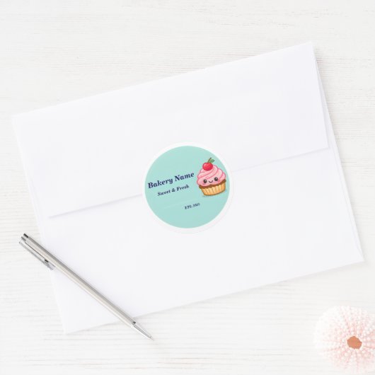 Bakery Logo Sticker - Custom Cute Cupcake Design (Envelop)