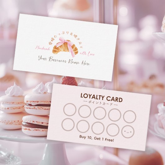 Bakery Loyalty Kaart Brood Croissant Roze Coquette Visitekaartje