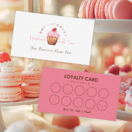 Bakery Loyalty Kaart Cupcake Roze Aardbei Schattig Visitekaartje