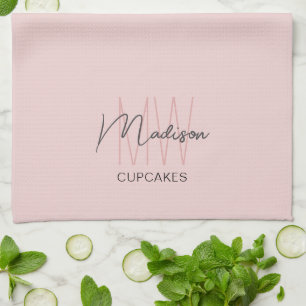 Bakery met monogramlogo roze theedoek
