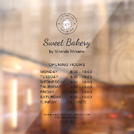 Bakery Opening Hours Custom Logo Business Raamsticker