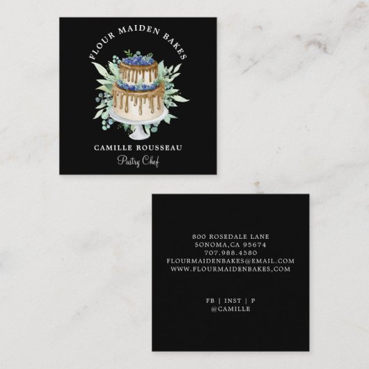 Bakery Pastry Chef Baker Black Vierkante Visitekaartje (Voorkant / Achterkant)