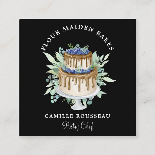 Bakery Pastry Chef Baker Black Vierkante Visitekaartje (Voorkant)